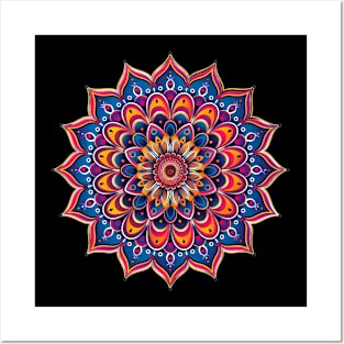 Mandala Pretty Mandala Blue Orange Yellow Meditate Inspiration Yoga Crystals Posters and Art